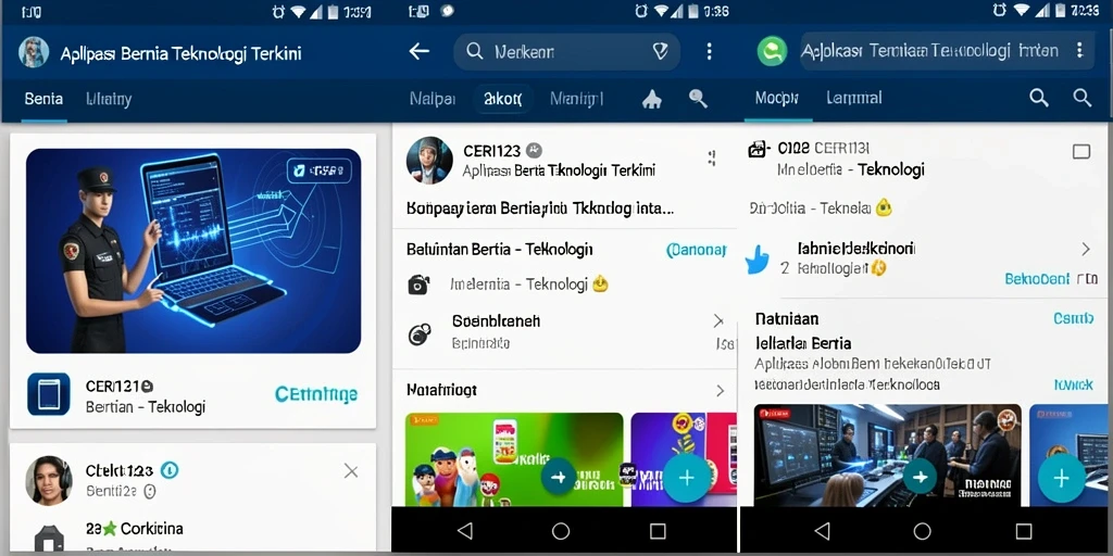 Antarmuka pengguna CERI123 menampilkan berita teknologi terbaru.