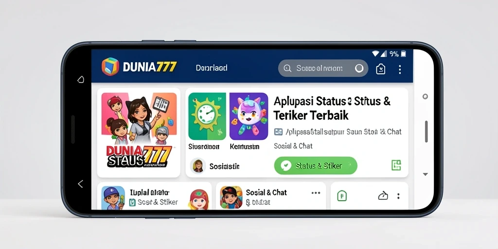 Antarmuka DUNIA777 dengan berbagai stiker menarik dan status kreatif.