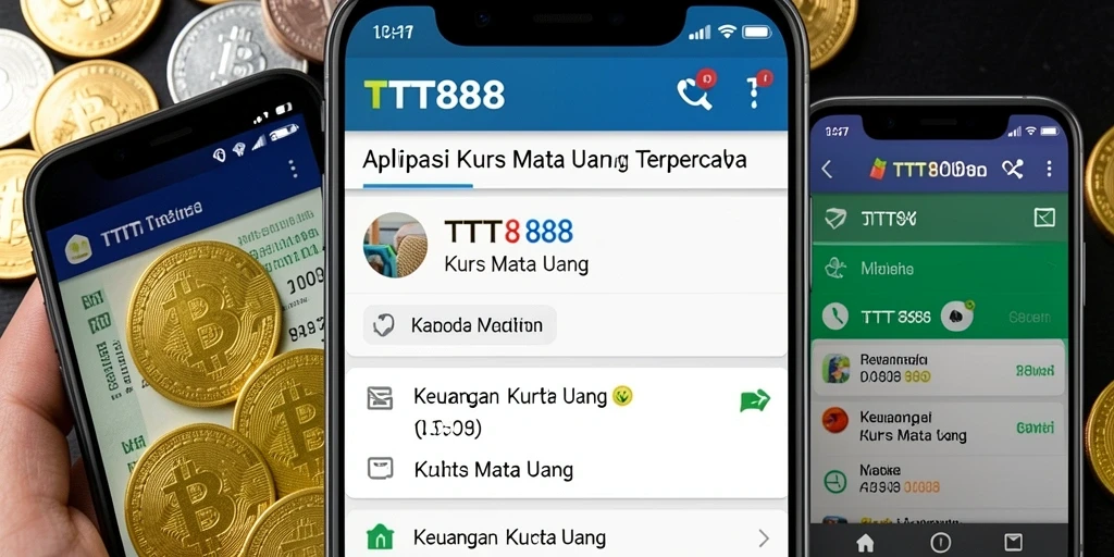 Antarmuka aplikasi TTT888 menampilkan nilai tukar mata uang secara real-time.
