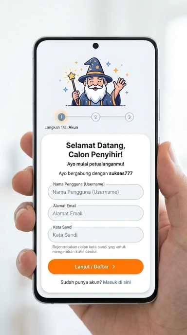 Tampilan halaman daftar sukses777